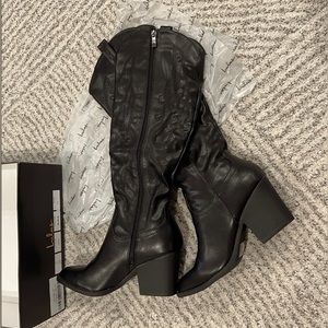Lulus Oril Black Pointed-Toe Knee-High Boots / Cowboy Boots